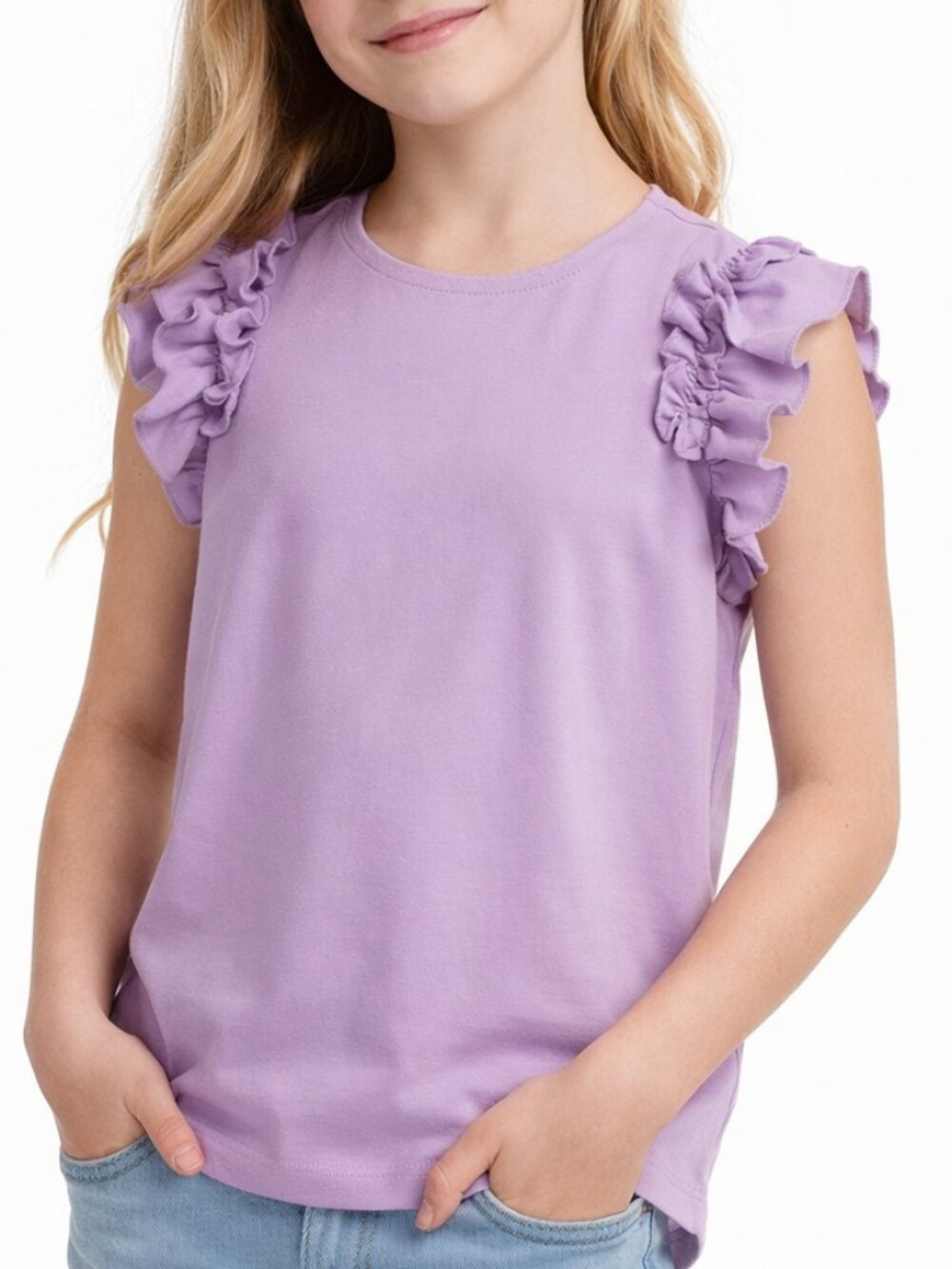 SHEIN Teen Girls Lilac Ruffled Sleeve Tee Shirt Size XL 12–14